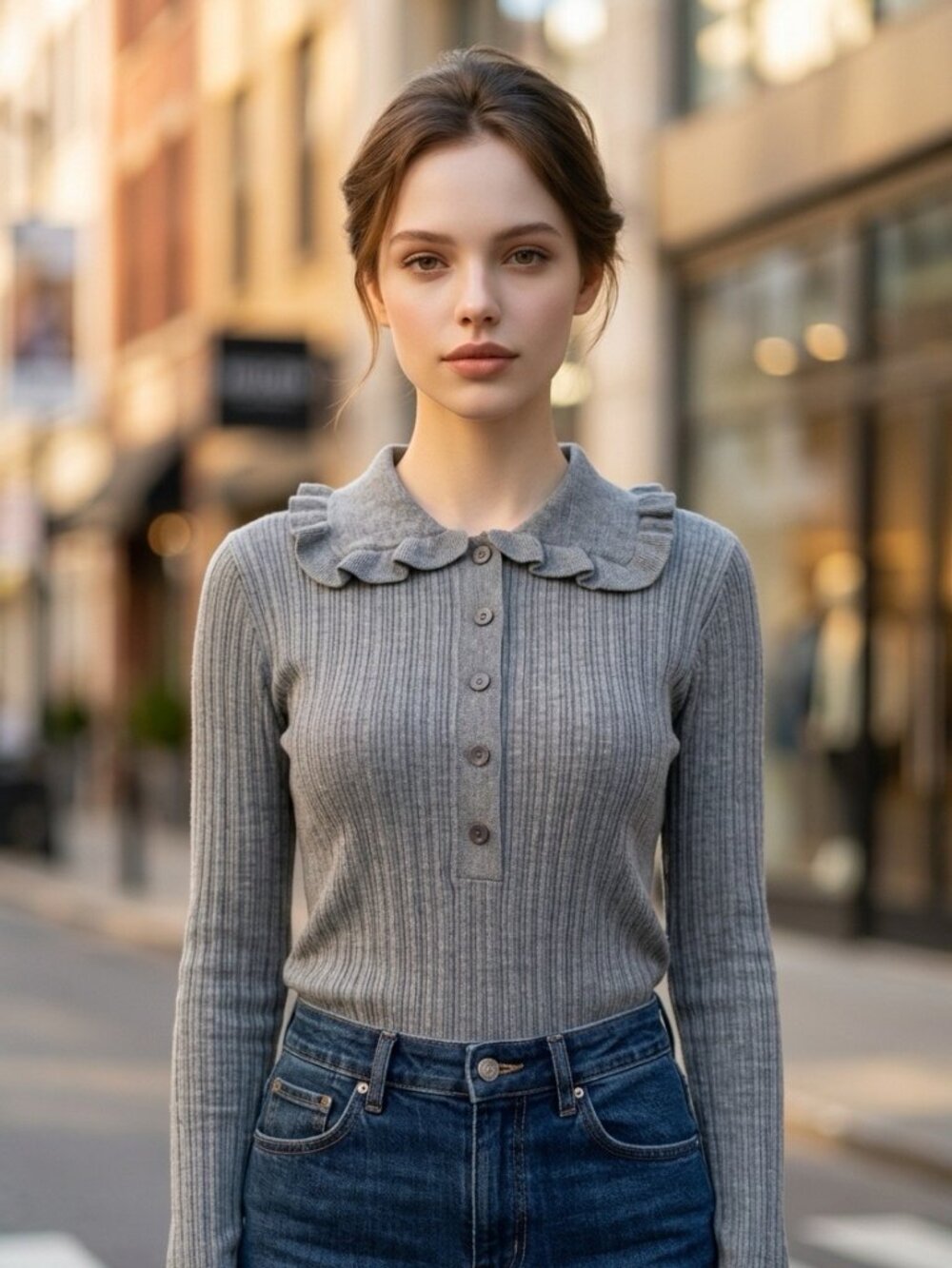 NWT House of Harlow 1960 Merino Wool Ruffle Collar Ribbed Sweater S